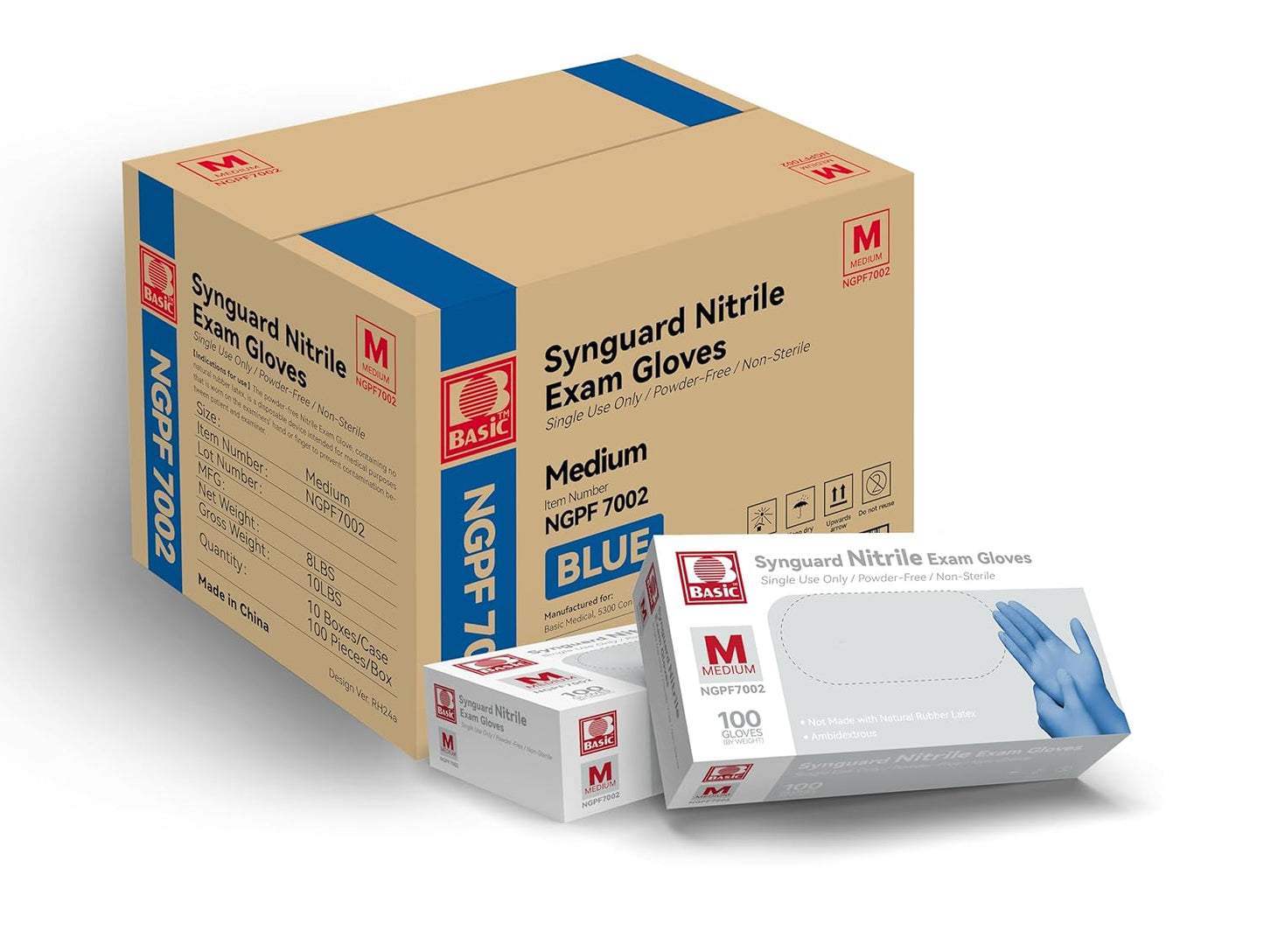 Case with 1,000 Blue Nitrile Exam Gloves — Powder-Free, Latex-Free